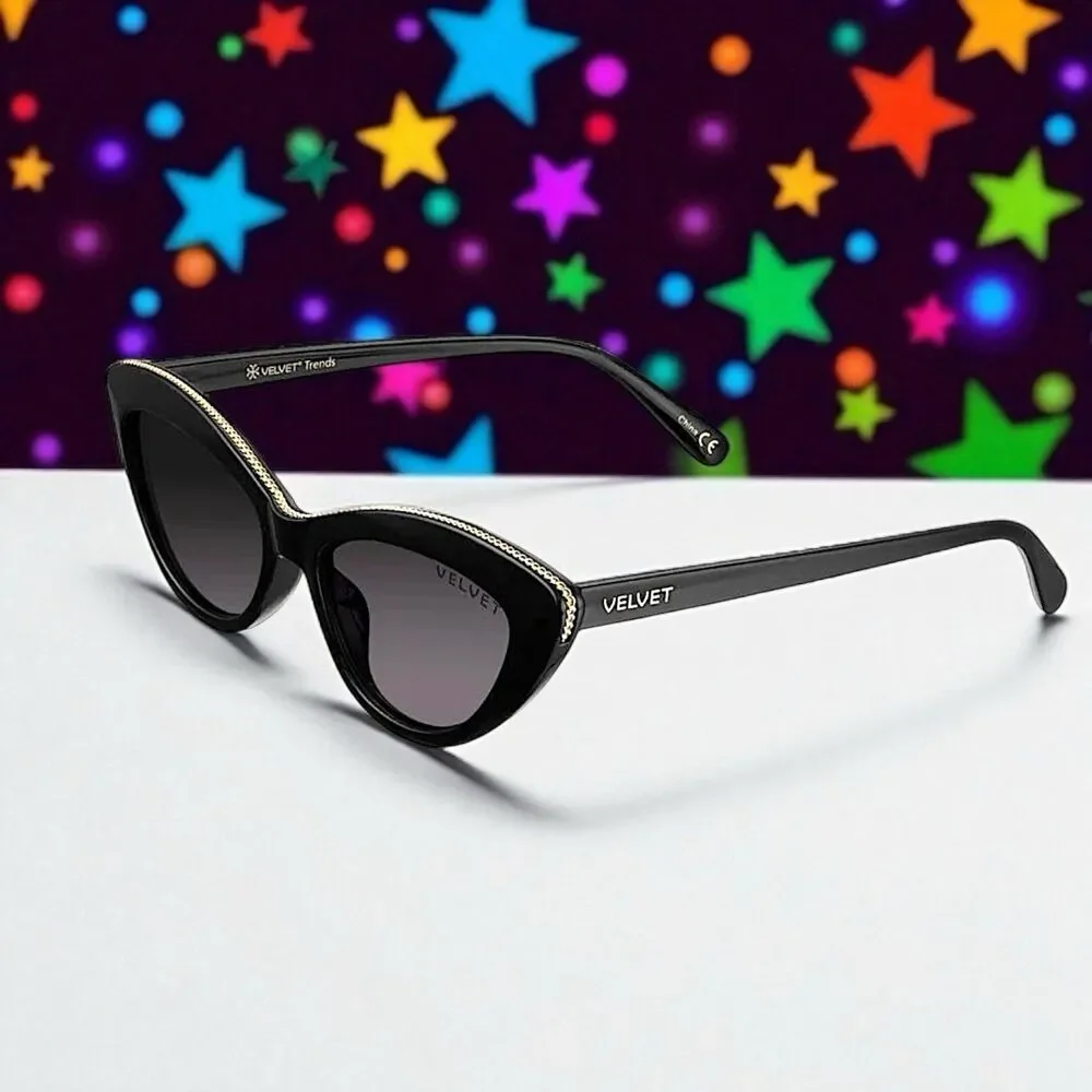 VELVET EYEWEAR The Lily Cat Eye Sunglasses in black w/microfiber pouch